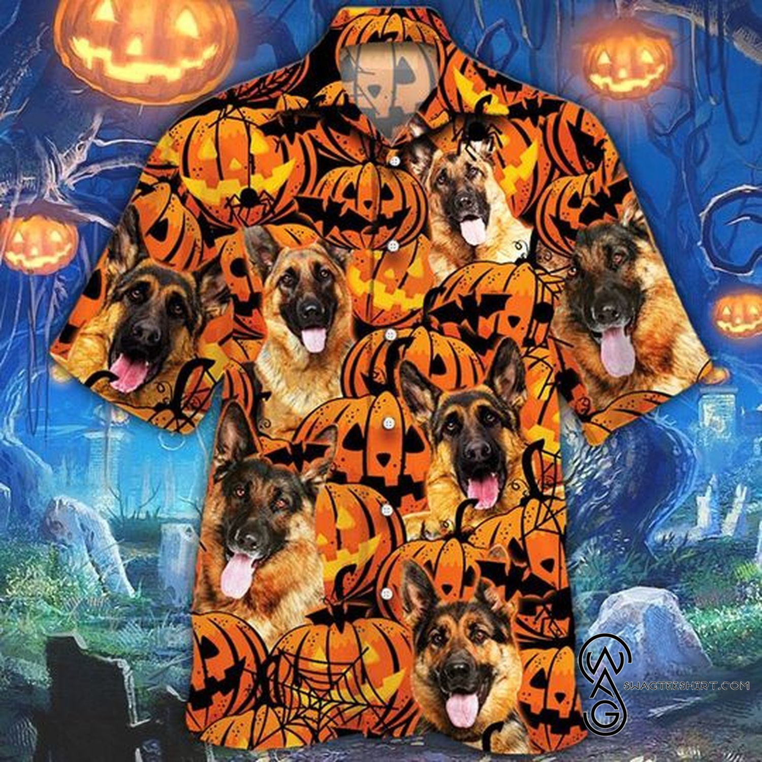 [Top Trending] German Shepherd Dog Lover Pumpkins Halloween Casual Summer Beach Full Printing Hawaiian Shirt